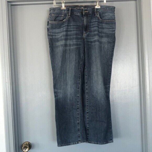Women's Eddie Bauer Blue Denim Jeans Boyfriend Size 14 Short Relaxed 36 X 28 - Picture 1 of 6